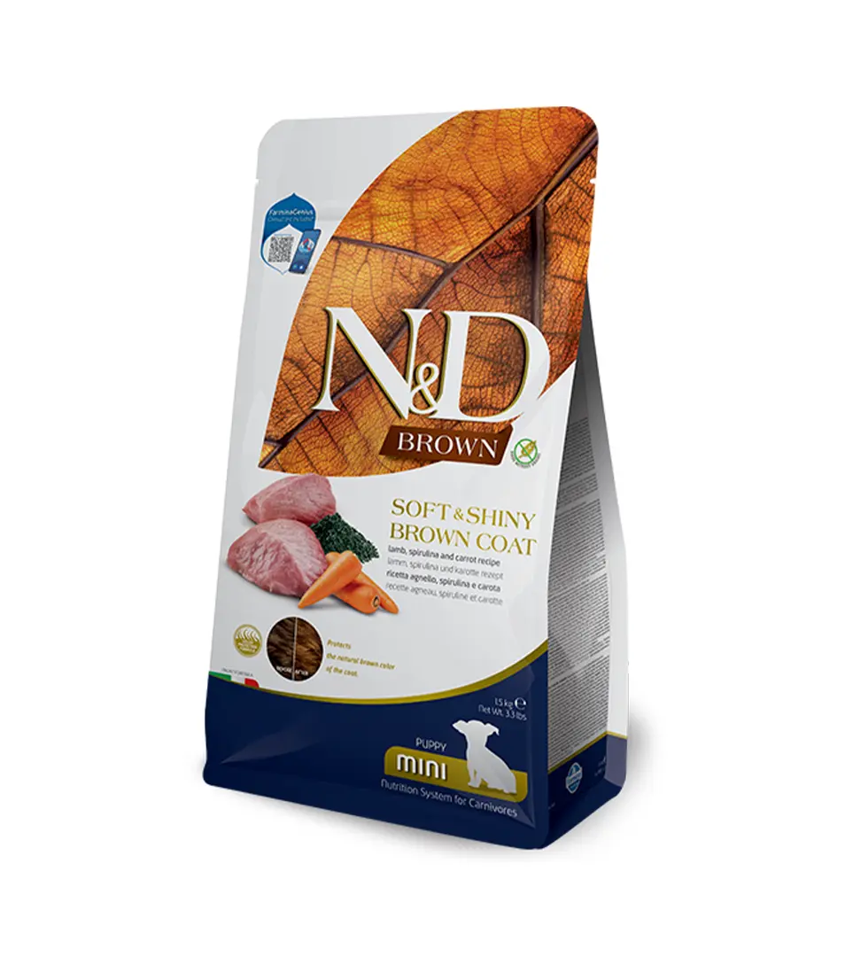Farmina N&D dog BROWN (GF) puppy mini, lamb, spirulina & carrot,  1,5 kg