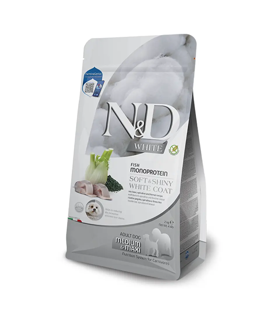 Farmina N&D dog WHITE (GF) adult mini, sea bass, spirulina & fenel 2 kg