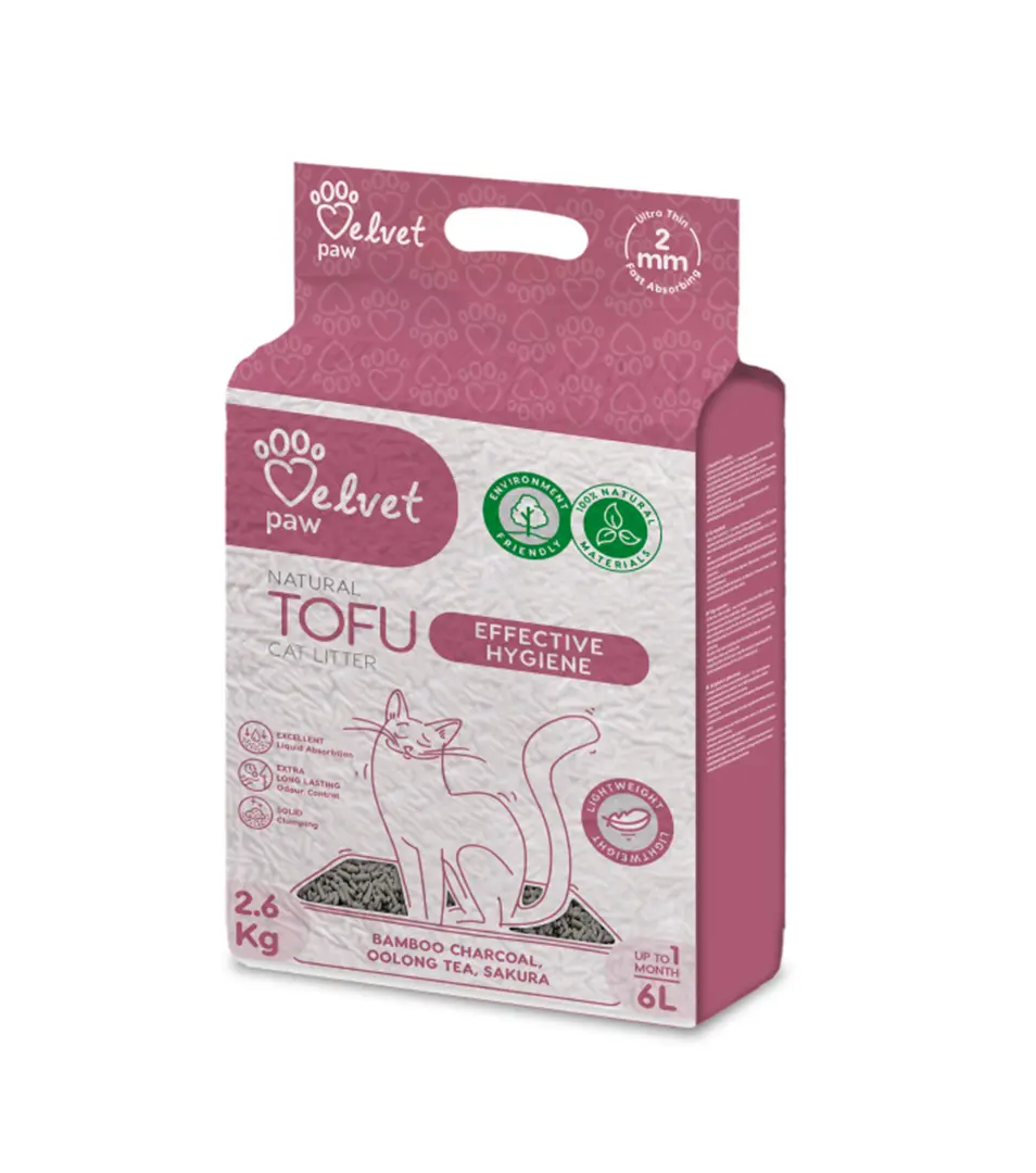 Podstielka pre mačky Velvet Paw Tofu s bambusovým uhlím 6 l