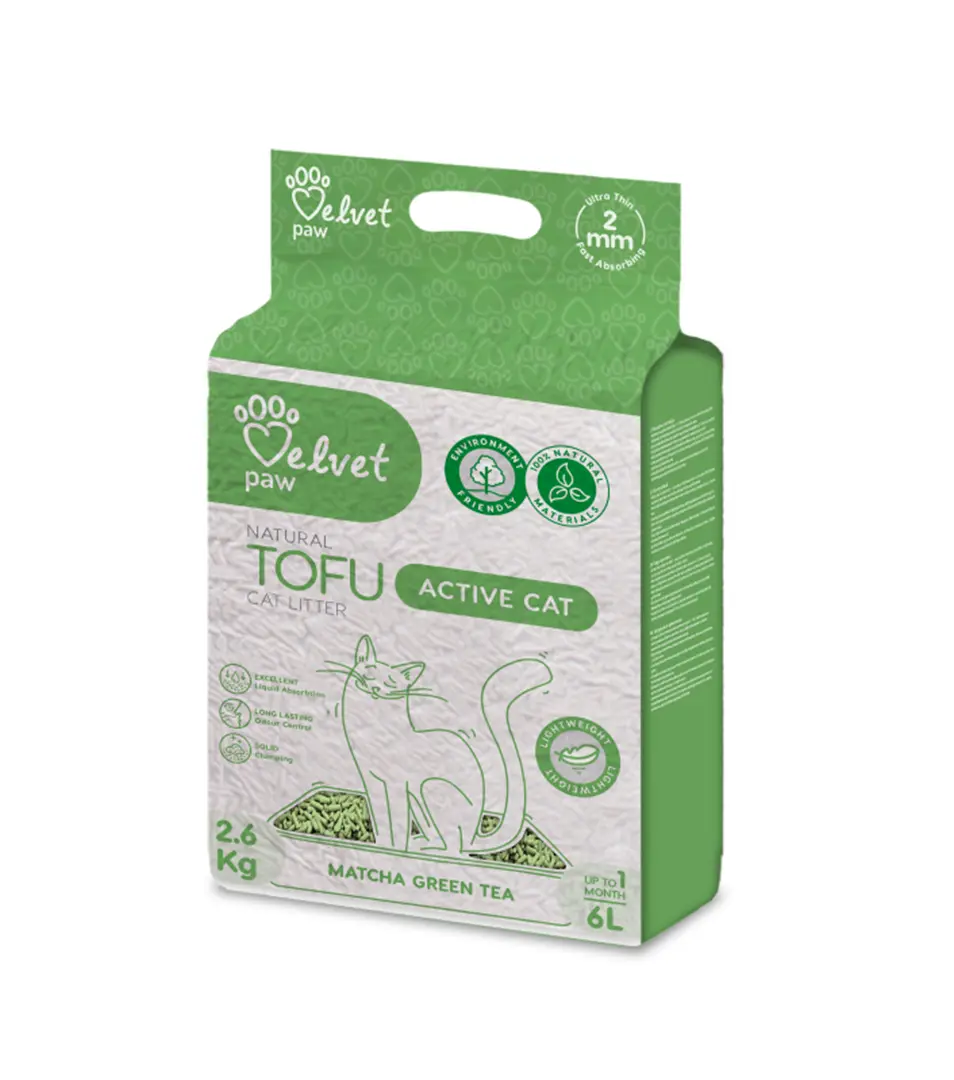 Podstielka pre mačky Velvet Paw Tofu s extraktom zo zeleného čaju 6 l