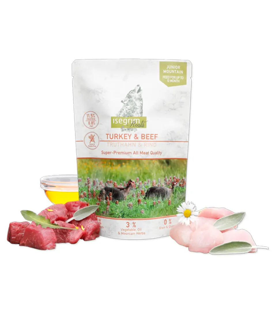 ISEGRIM dog Junior Isegrim Roots, Turkey & Beef  bal. 7 x 410 g kapsičky