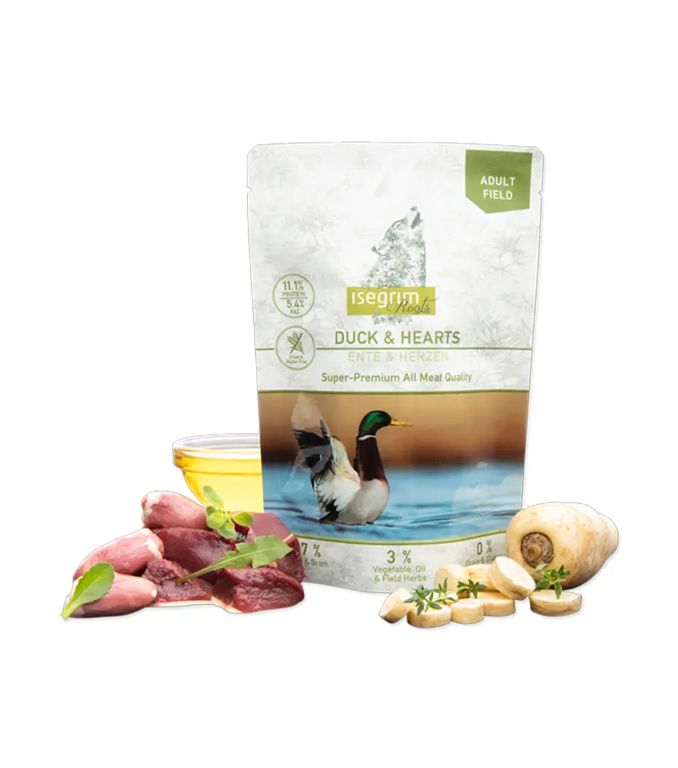 ISEGRIM dog Adult Isegrim Roots, Duck & Hearts  bal. 7 x 410 g kapsičky