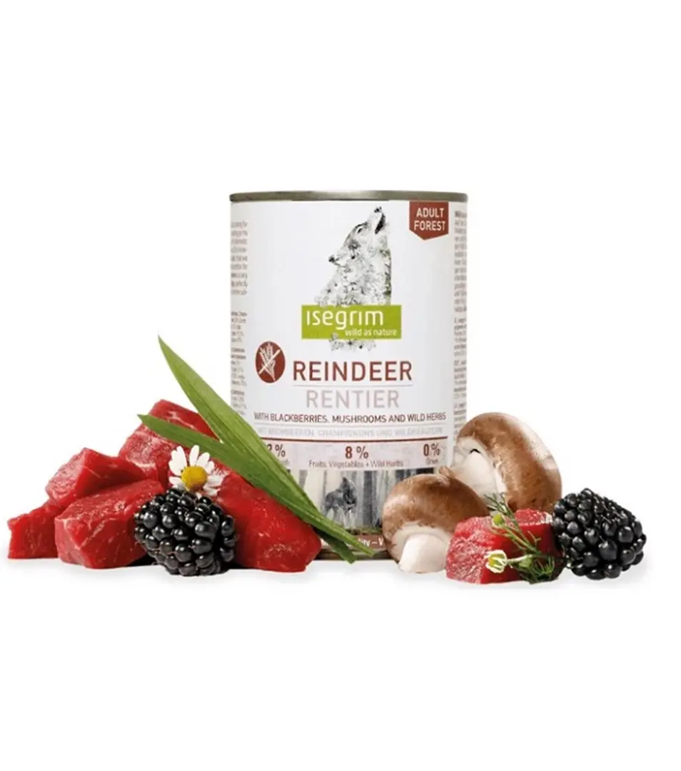 ISEGRIM dog Adult Mono Reindeer pure with Blackberries, Champignons & Herbs  bal. 6 x 400 g konzerva