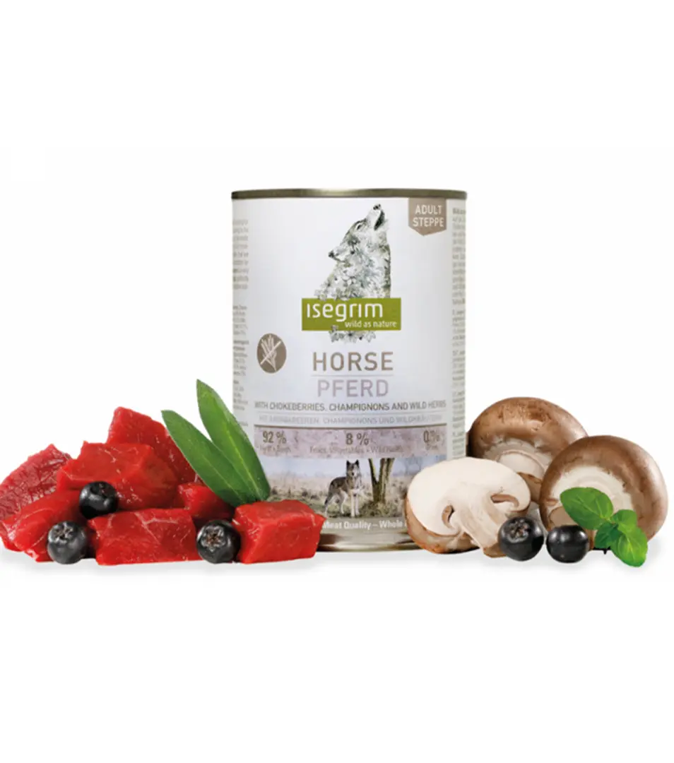 ISEGRIM dog Adult Mono Horse pure with Chokeberries, Champignons & Wild Herbs bal. 6 x 800 g konzerva