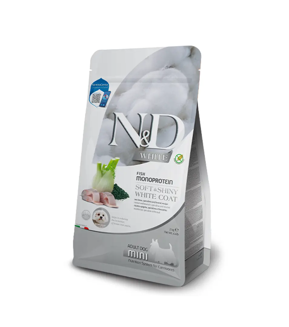 Farmina N&D dog WHITE (GF) adult mini, sea bass, spirulina & fenel 5 kg