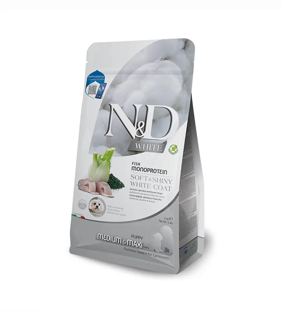 Farmina N&D dog WHITE (GF) puppy med/max, sea bass, spirulina & fenel 2 kg