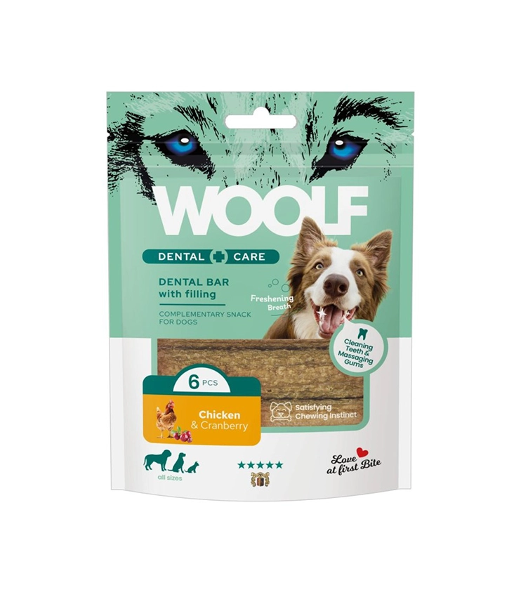 Pamlsok Woolf Dental Care Chicken and Cranberry Bar 108 g