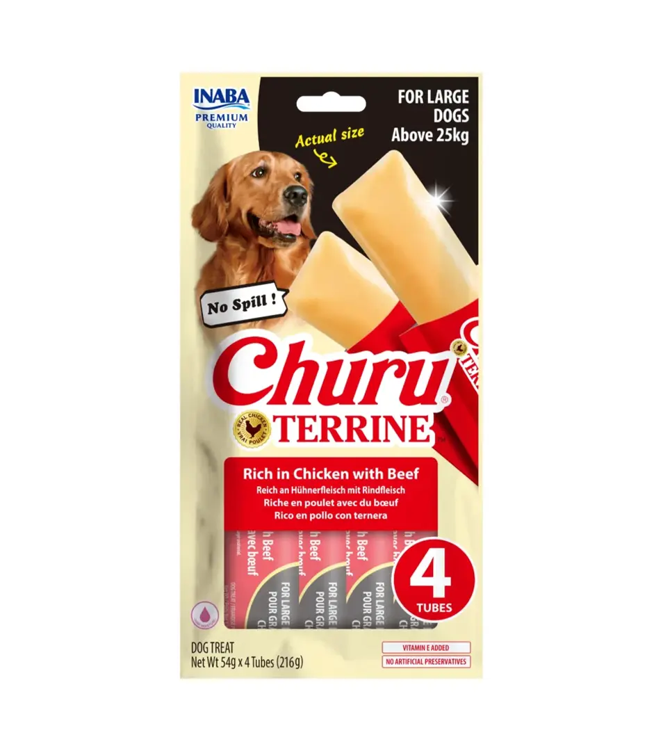 Pamlsok Inaba Churu Terrine dog kura s hovädzím 4 x 54 g