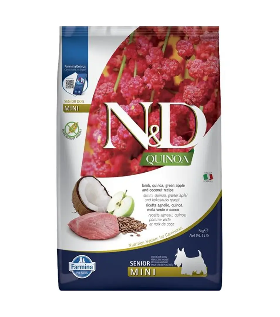 Farmina N&D dog QUINOA (GF) senior mini lamb, green apple and coconut 5 kg