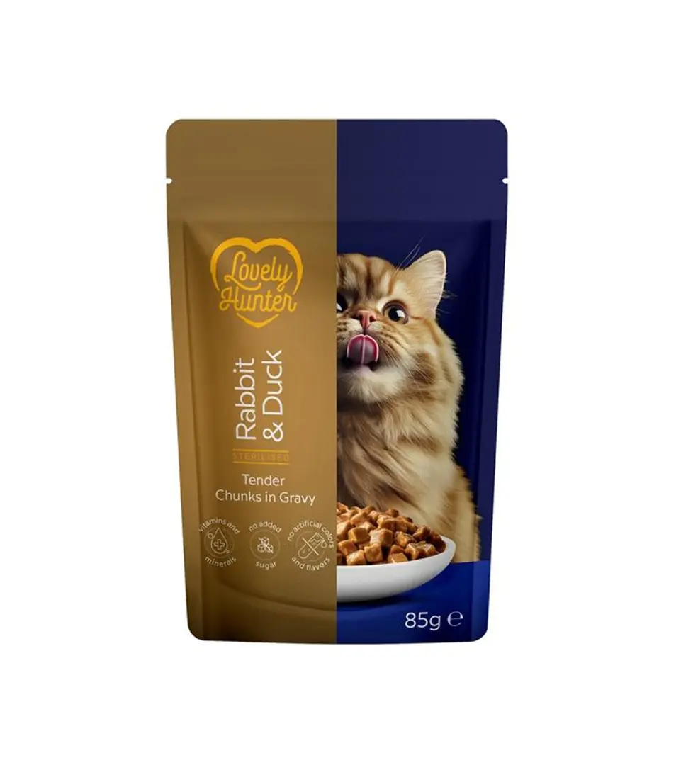 LOVELY HUNTER cat adult serilised KAPSIČKA rabbit&duck 85 g