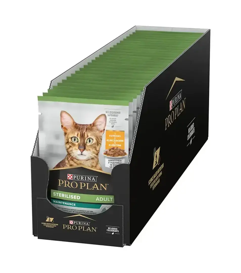 PRO PLAN CAT Sterilised Maintenance, mokré krmivo pre mačky s kuraťom 26x 85 g