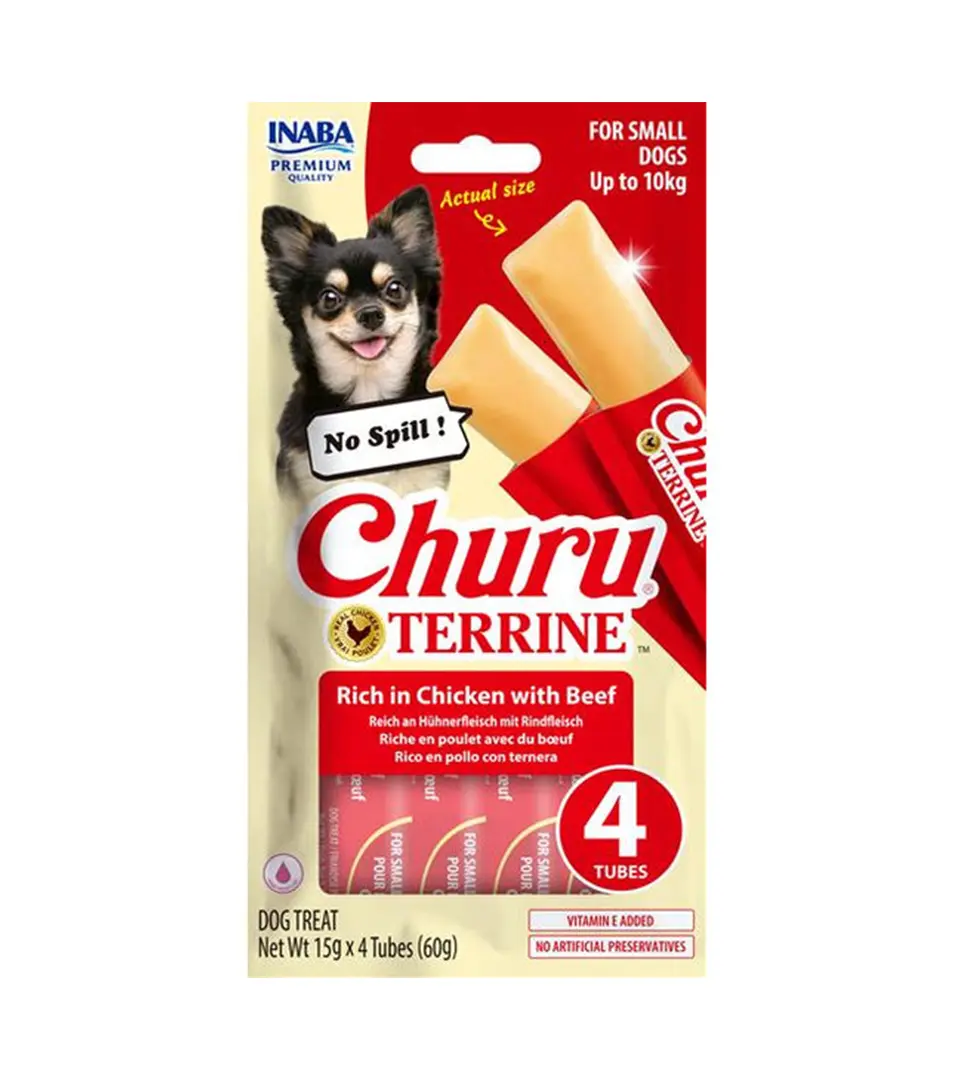 Pamlsok Inaba Churu Terrine dog kura s hovädzím 4 x 15 g