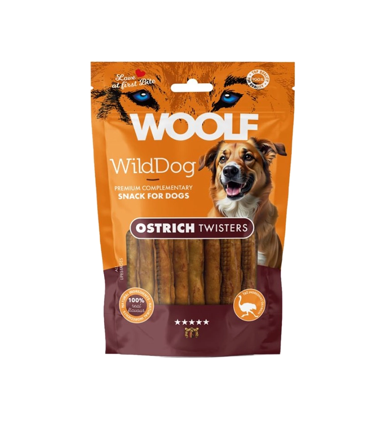 Pamlsok WOOLF WildDog Ostrich Twister 100 g