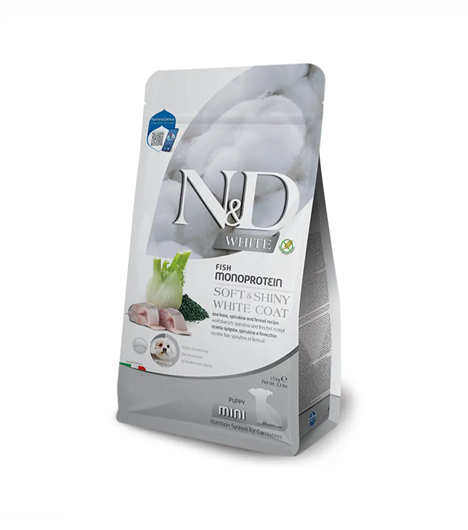 Farmina N&D dog WHITE (GF) puppy mini, sea bass, spirulina & fenel 1,5 kg