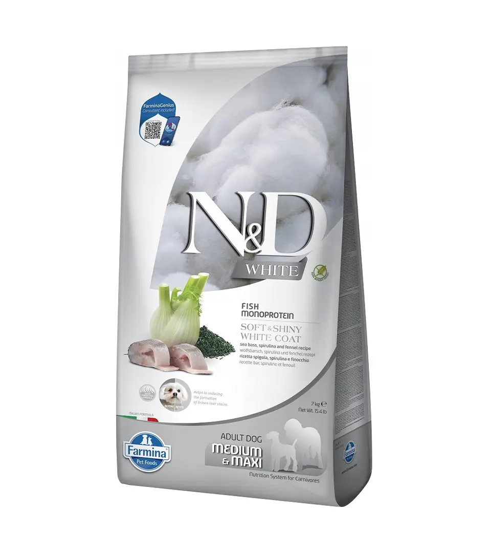 Farmina N&D dog WHITE (GF) adult med/max, sea bass, spirulina & fenel 7 kg