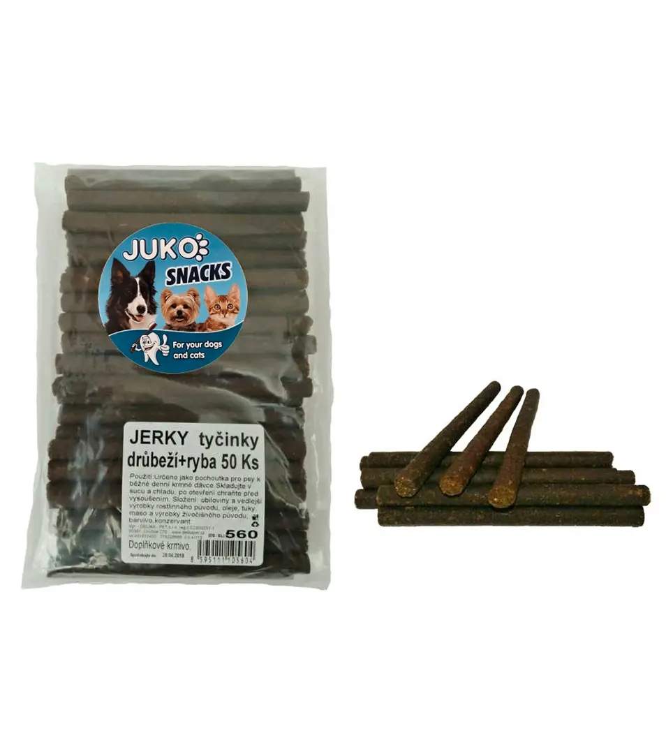 Tyčinky Jerky JUKO Snacks hydinové s rybou 50 ks