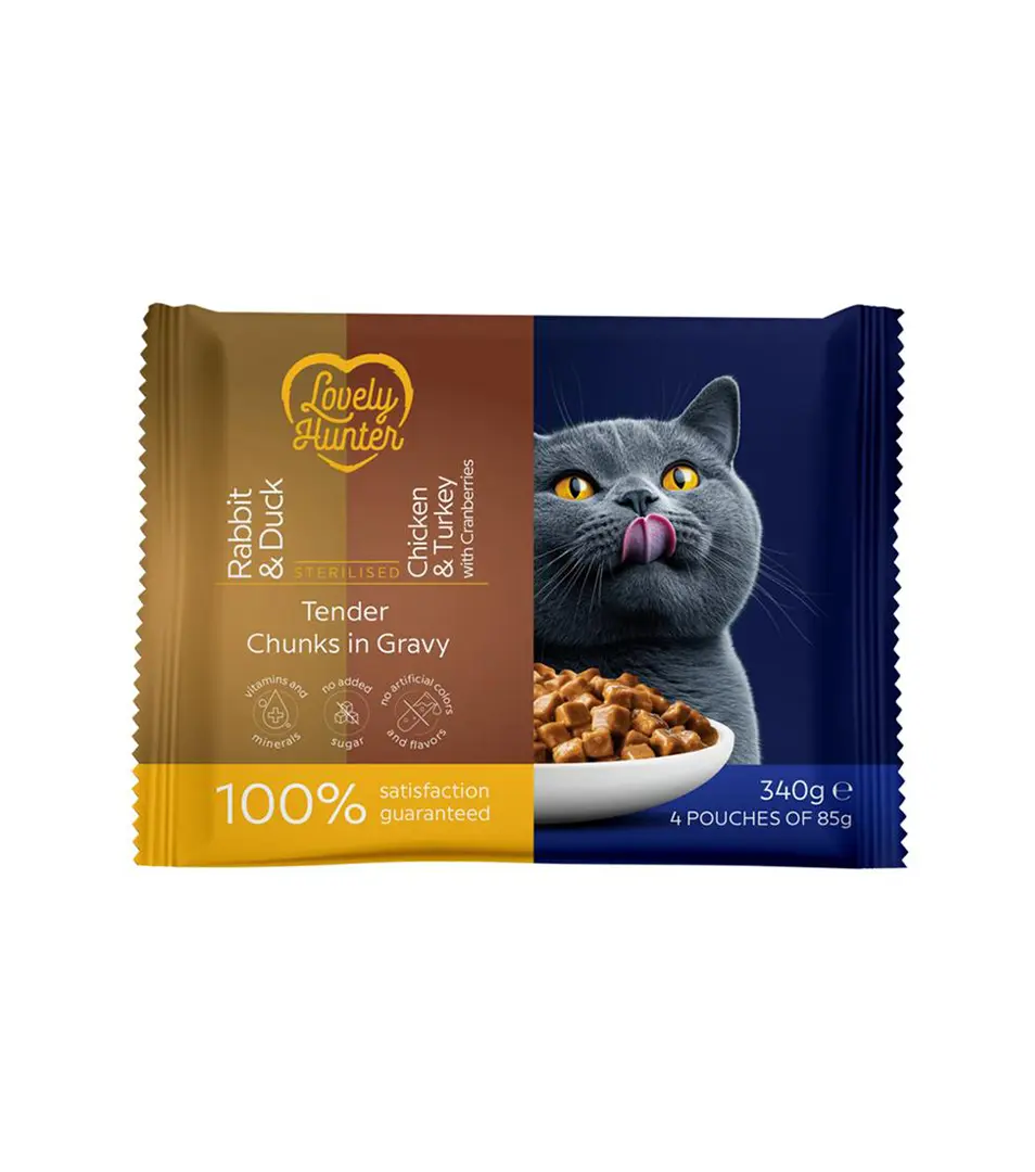 LOVELY HUNTER cat adult serilised KAPSIČKA wet set  4 x 85 g