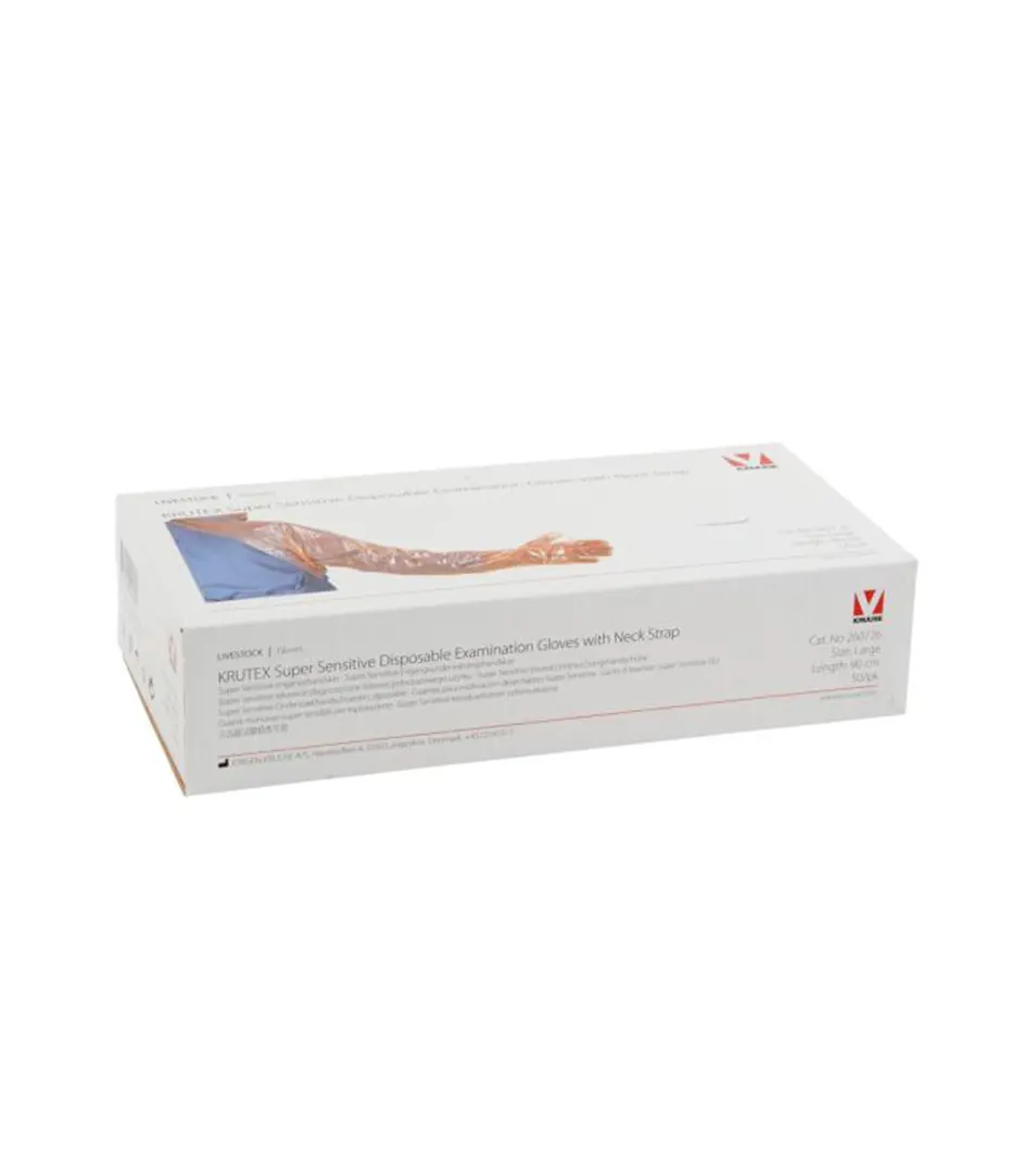 Rukavice vyšetrovacie KRUTEX Super Sensitive, oranžové, 90 cm dlhé, 100 ks