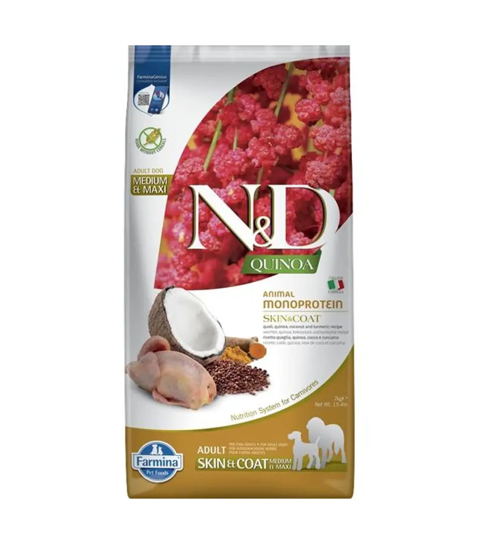Farmina N&D dog QUINOA (GF) adult med & maxi skin & coat, quail & coconut 7 kg