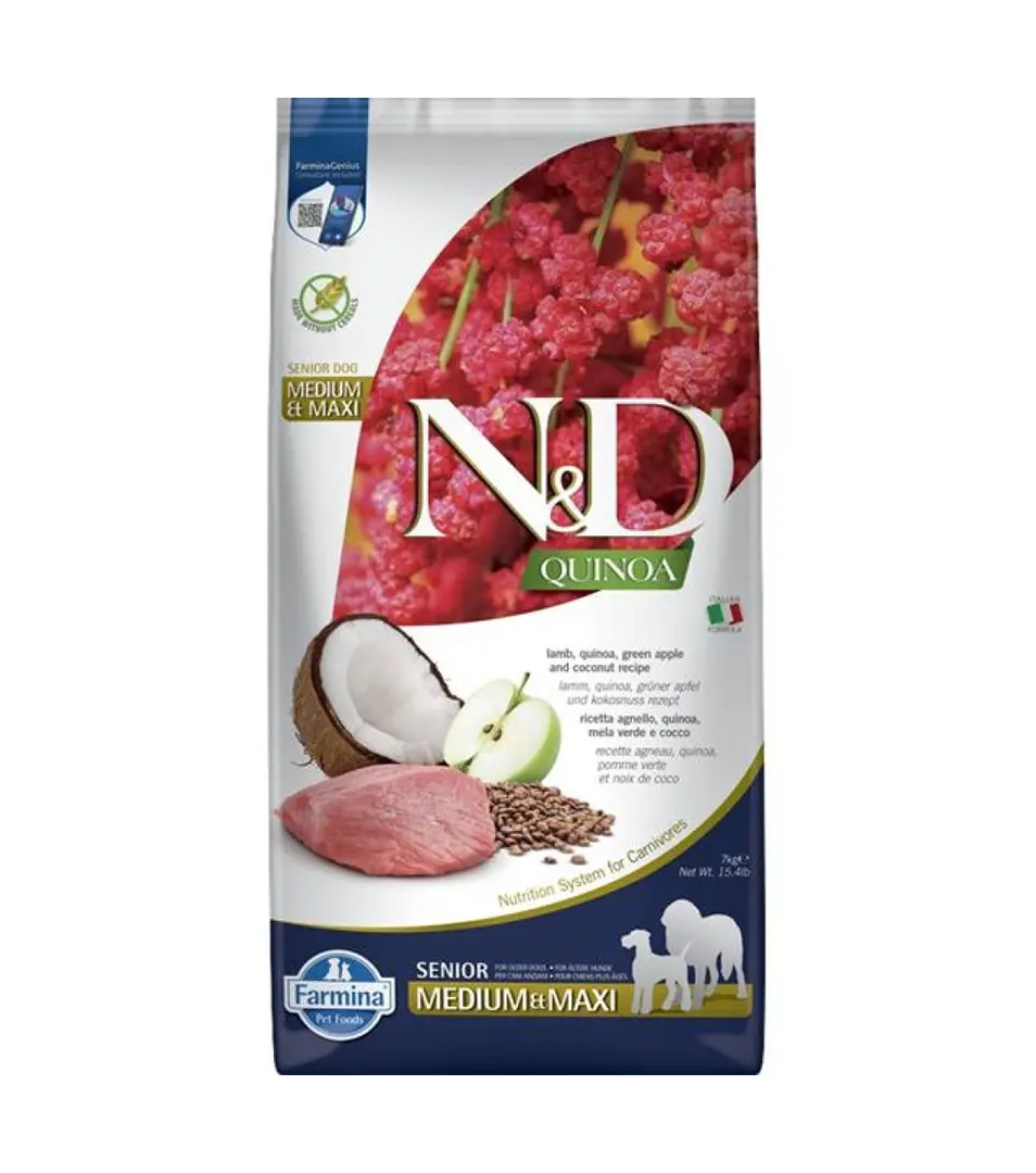 Farmina N&D dog QUINOA (GF) senior med/max lamb, green apple and coconut 7 kg