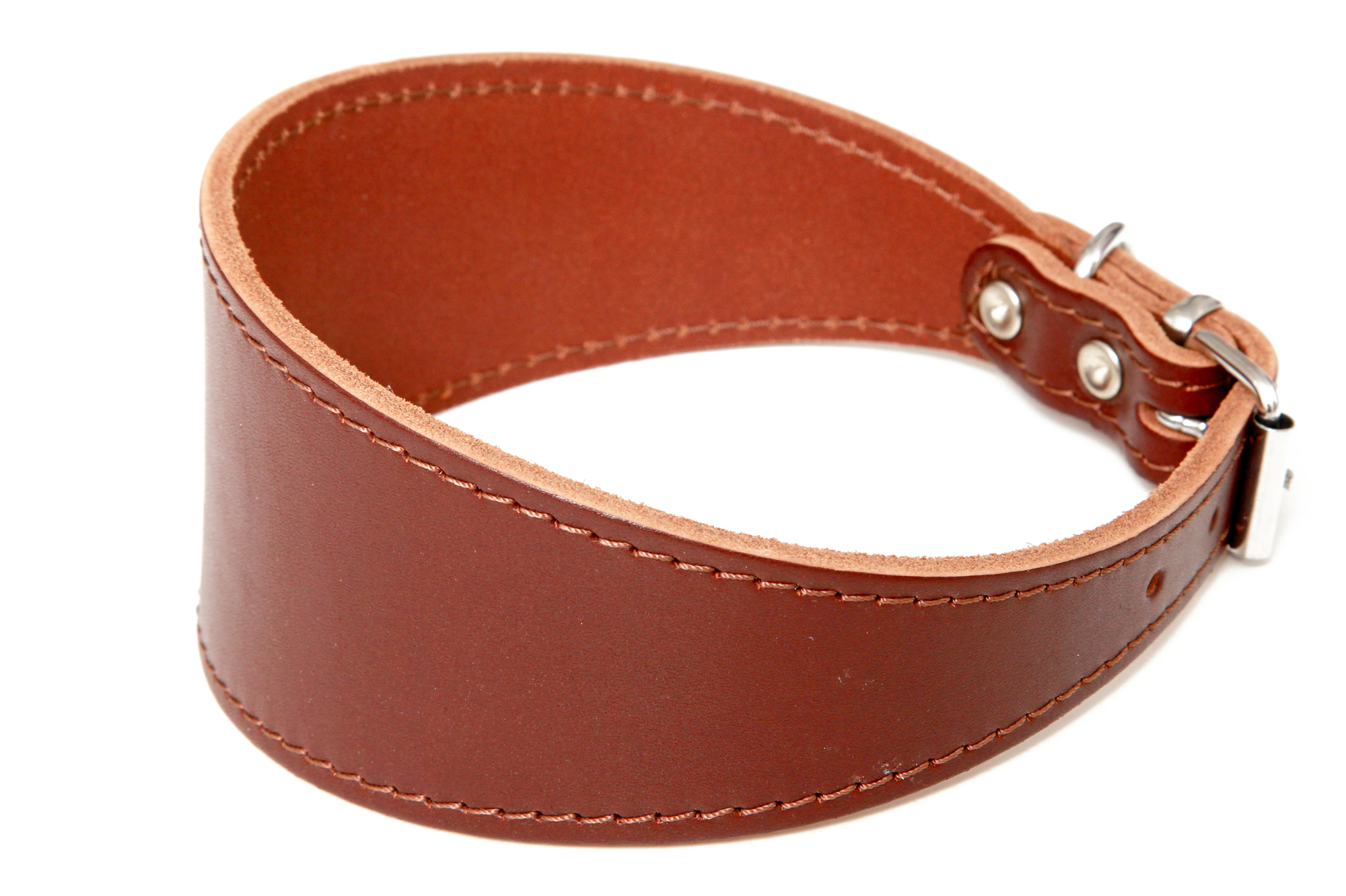 BAFPET Kožený obojok pre chrty, hladký Farba: Koňak, Rozmer: 60mm x 47cm /36-44/ | 00121