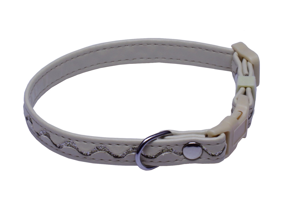 BAFPET Obojky zdobené STŘÍBRNOU VLNKOU Barva: Zelená, Rozměr: 12mm x 18-28cm 03123V