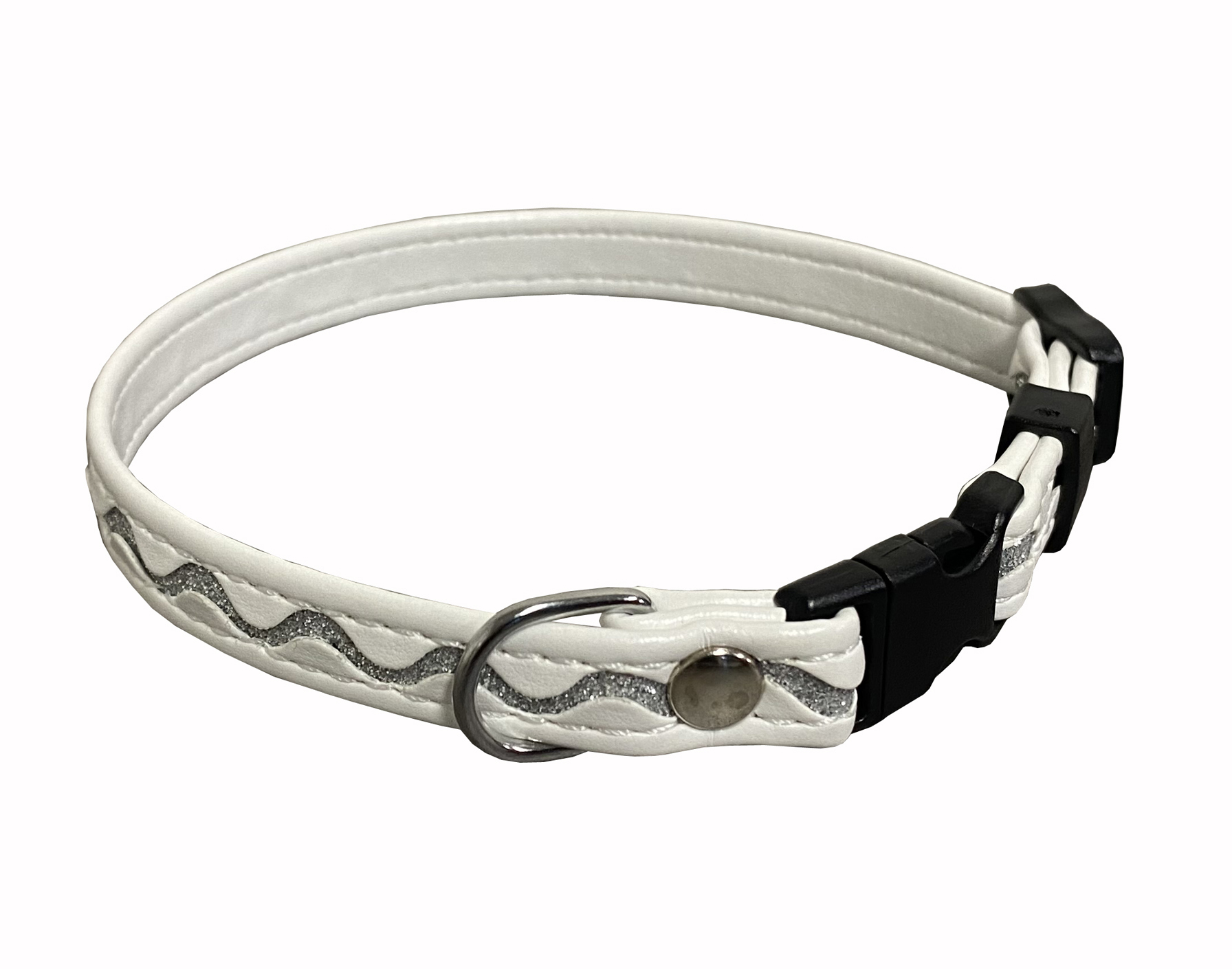 BAFPET Obojky zdobené STŘÍBRNOU VLNKOU Barva: Béžová, Rozměr: 12mm x 20-35cm 03124V