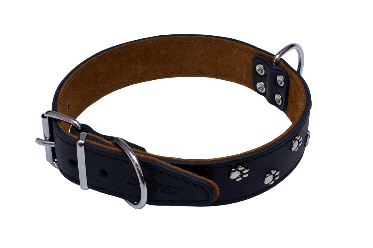 Kožené obojky zdobené tlapkami BONNY Barva: Přírodní, Rozměr: 30mm x 65cm /52-61/ 07143T