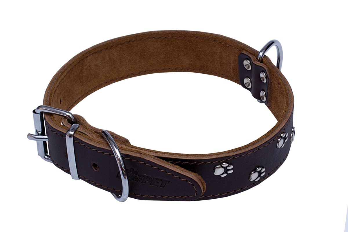 Kožené obojky zdobené tlapkami BONNY Barva: Přírodní, Rozměr: 30mm x 65cm /52-61/ 07143T