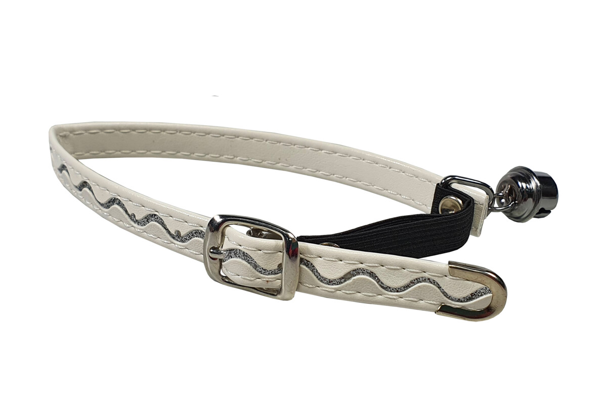 BAFPET Mačací obojok zdobený striebornou vlnkou Farba: Biela, Rozmer: 10mm x 32cm 20108