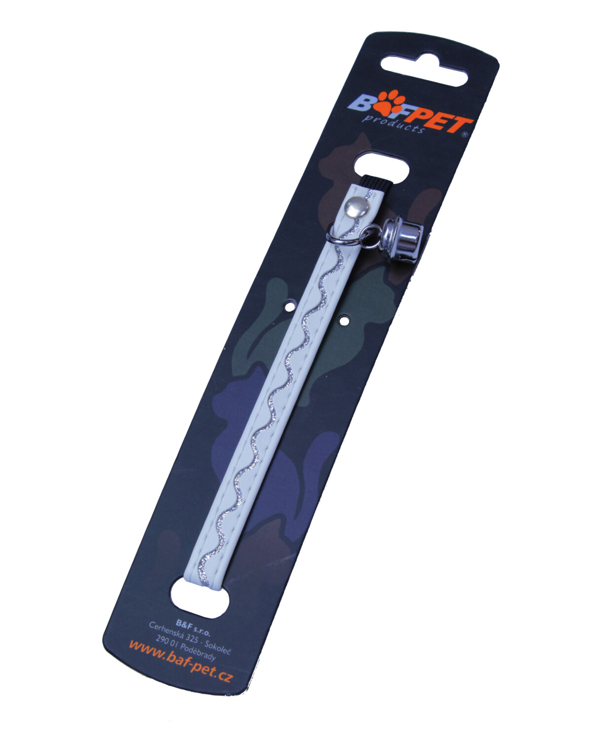 BAFPET Mačací obojok zdobený striebornou vlnkou Farba: Čierna, Rozmer: 10mm x 32cm 20108