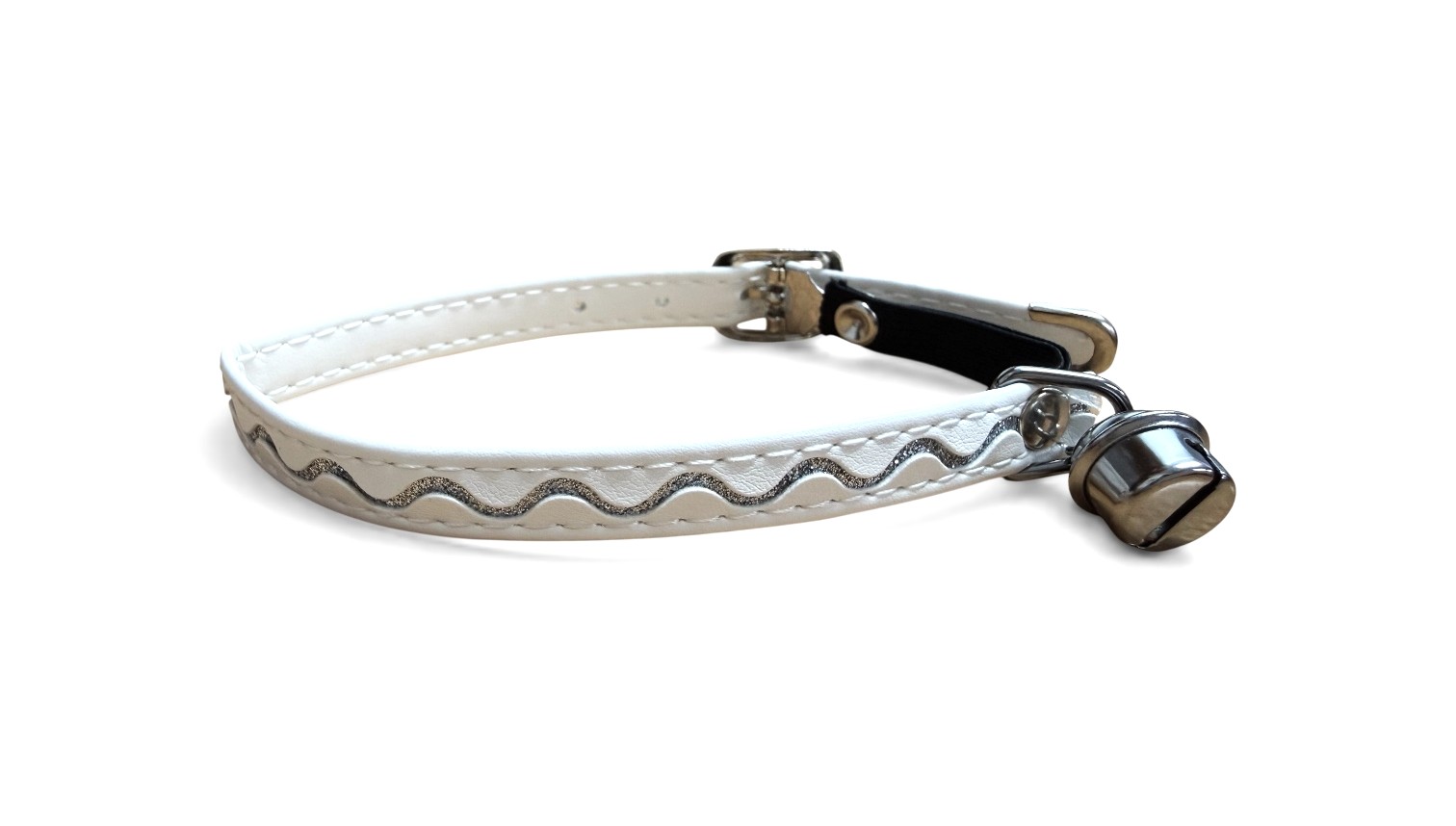 BAFPET Mačací obojok zdobený striebornou vlnkou Farba: Červená, Rozmer: 10mm x 32cm 20108