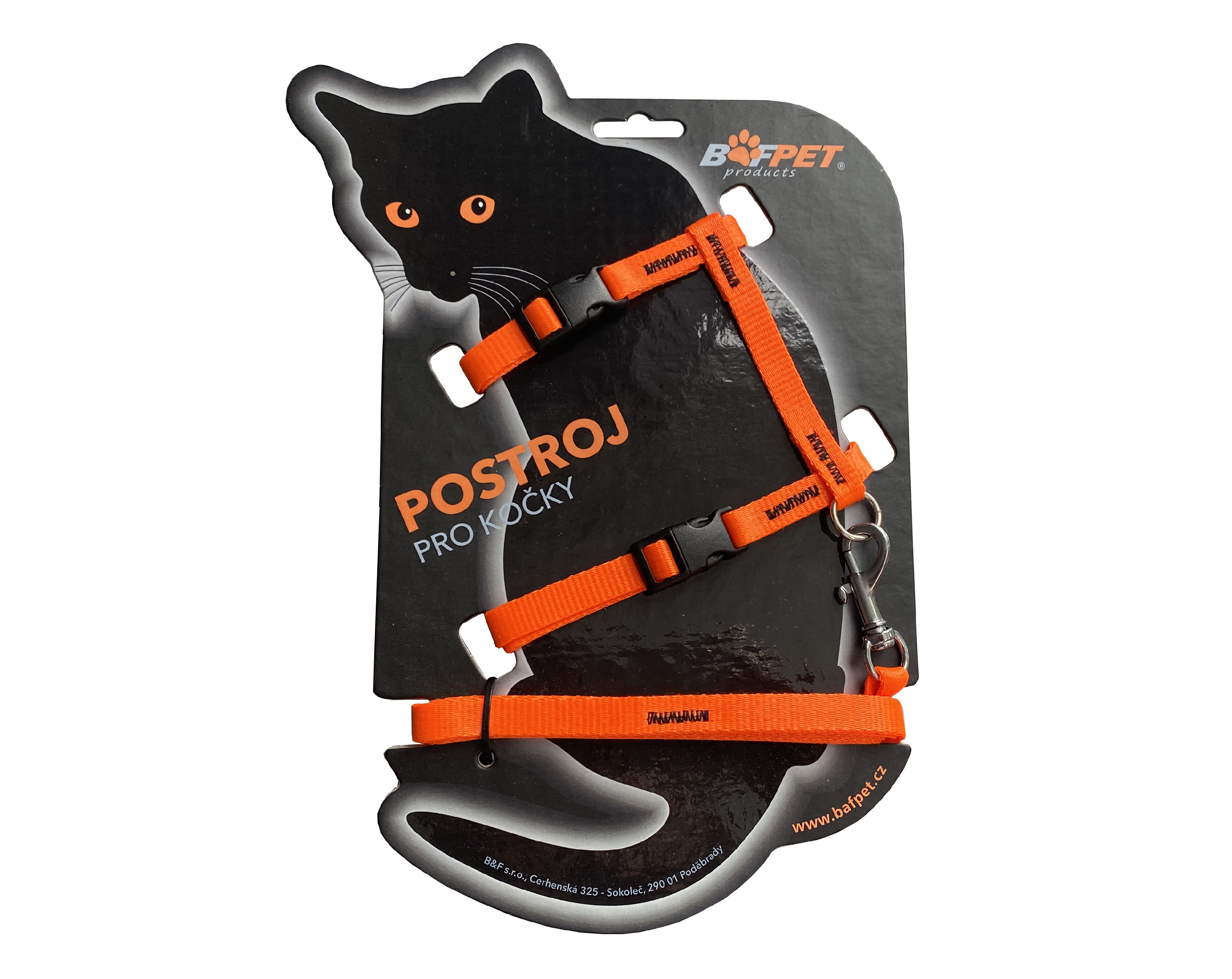 BAFPET Set CAT postroj + vôdzka Farba: Čierna, Veľkosť postroja: 120cm /OK 19-26cm, OH 24-37cm/ 20410J