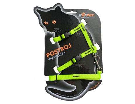BAFPET Set CAT postroj + vôdzka Farba: Čierna, Veľkosť postroja: 120cm /OK 19-26cm, OH 24-37cm/ 20410J