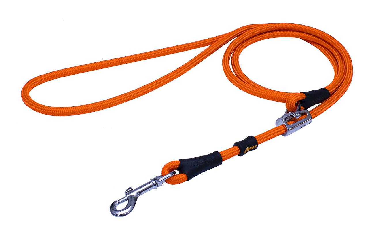 BAFPET Lanová vôdzka s kožou, niklová karabína Farba: Hnedá, Rozmer: 10mm x 150-270cm 15790