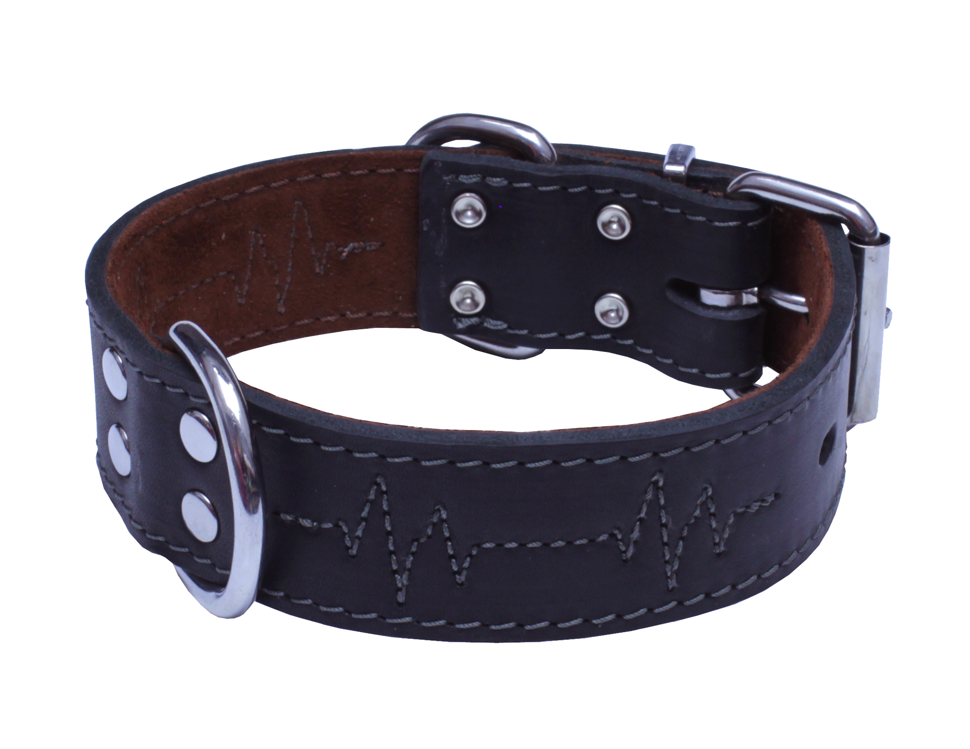 BAFPET Kožený obojek EKG Barva: Přírodní, Rozměr: 40mm x 55cm /37-47/ 07161E