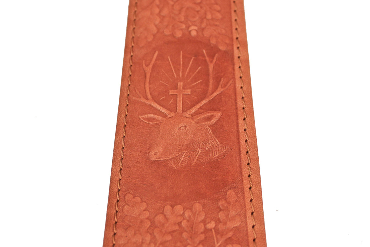 BAFPET Kožený remeň výkroj zdobený, podšitý gumou Farba: Hnedá, Dĺžka: 35mm x 115cm 50004