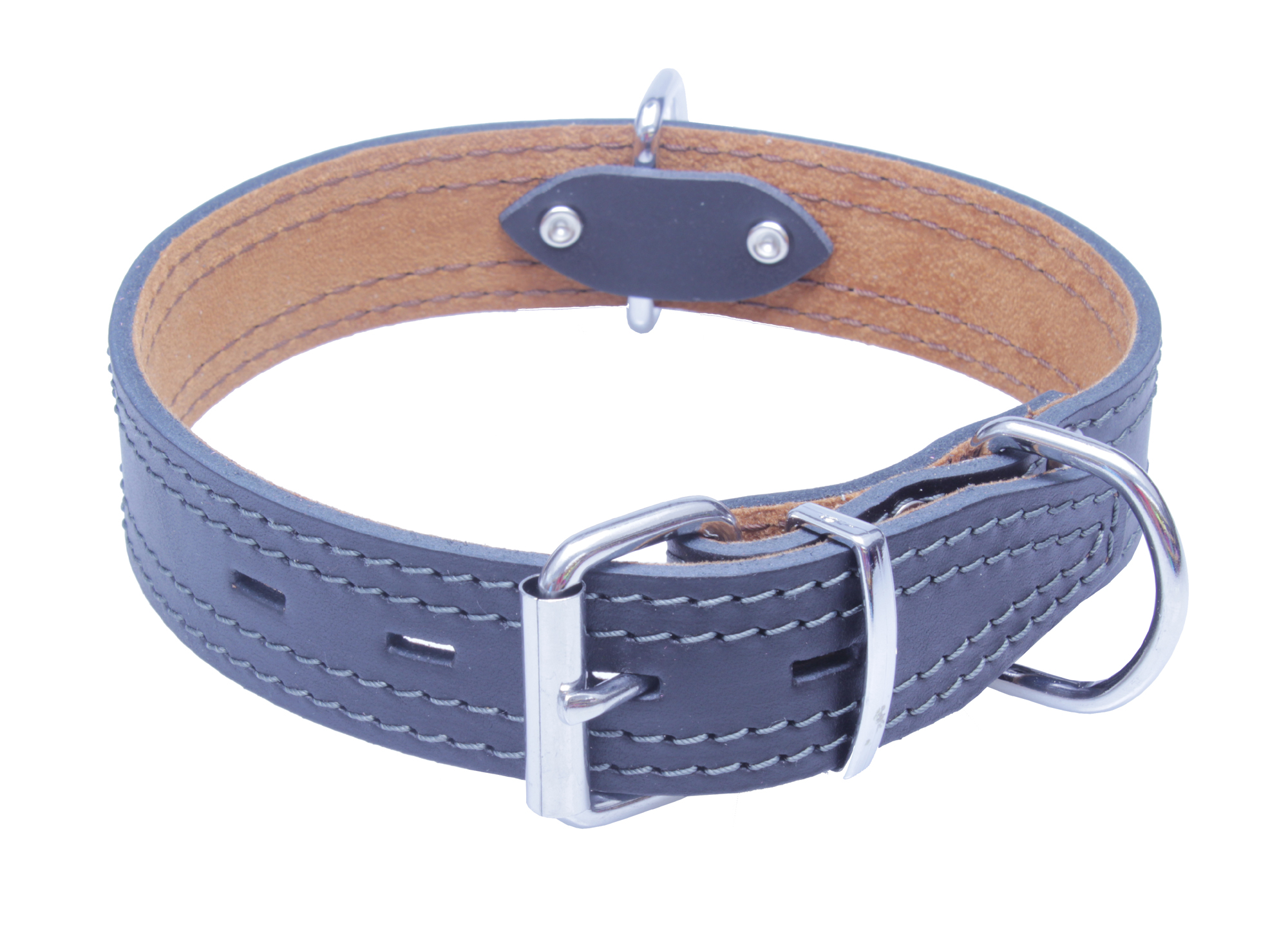 BAFPET Kožený obojek zdobený šitím, HERRY Barva: Černá, Rozměr: 40mm x 65cm /47-58/ 07103A