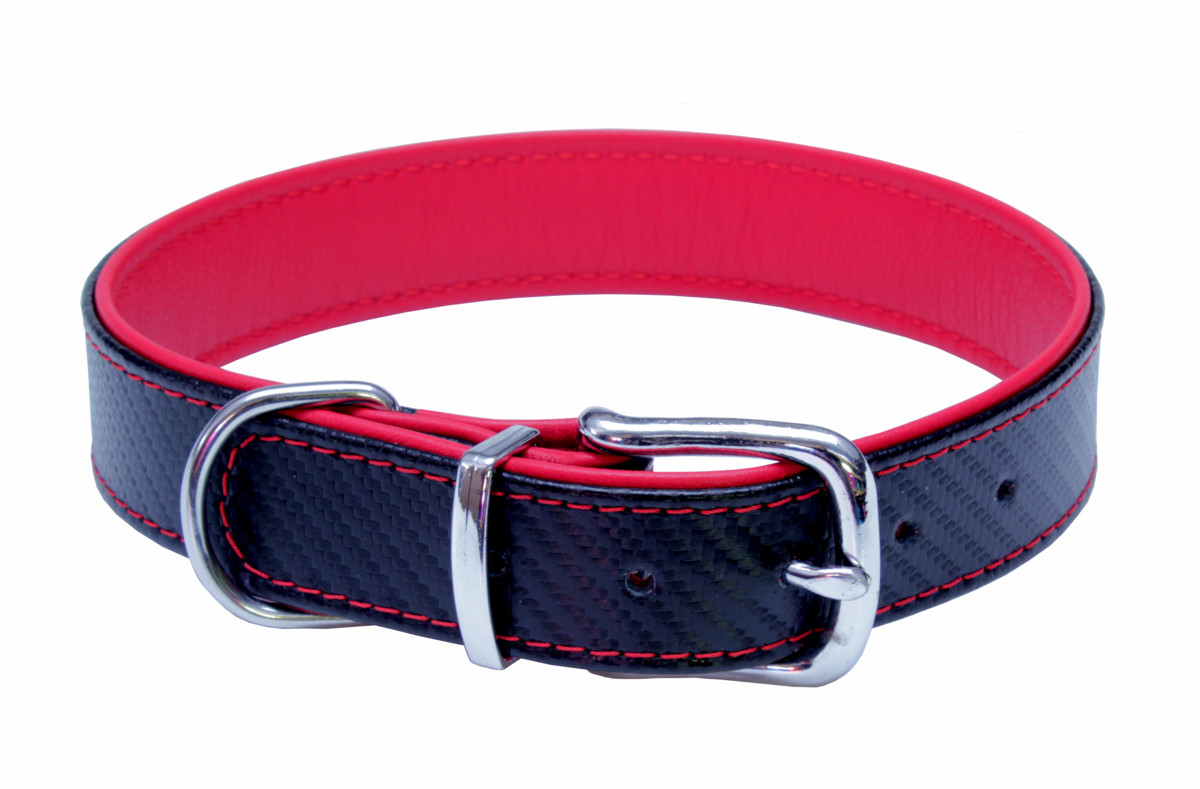 BAFPET Kožené obojky CARBON Barva: Modrá, Rozměr: 32mm x 66cm /52-61/ 04133