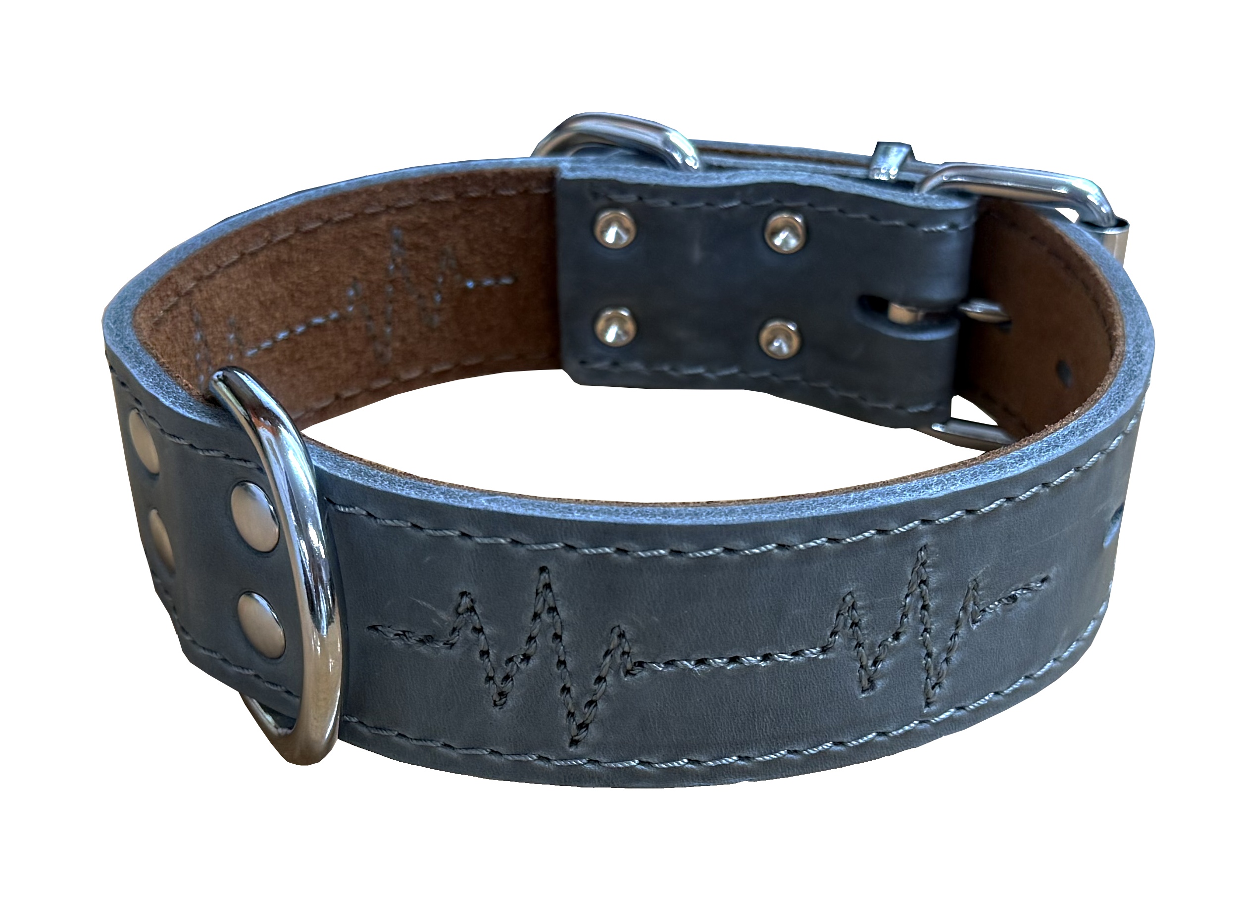 BAFPET Kožený obojek EKG Barva: Přírodní, Rozměr: 40mm x 60cm /42-52/ 07162E
