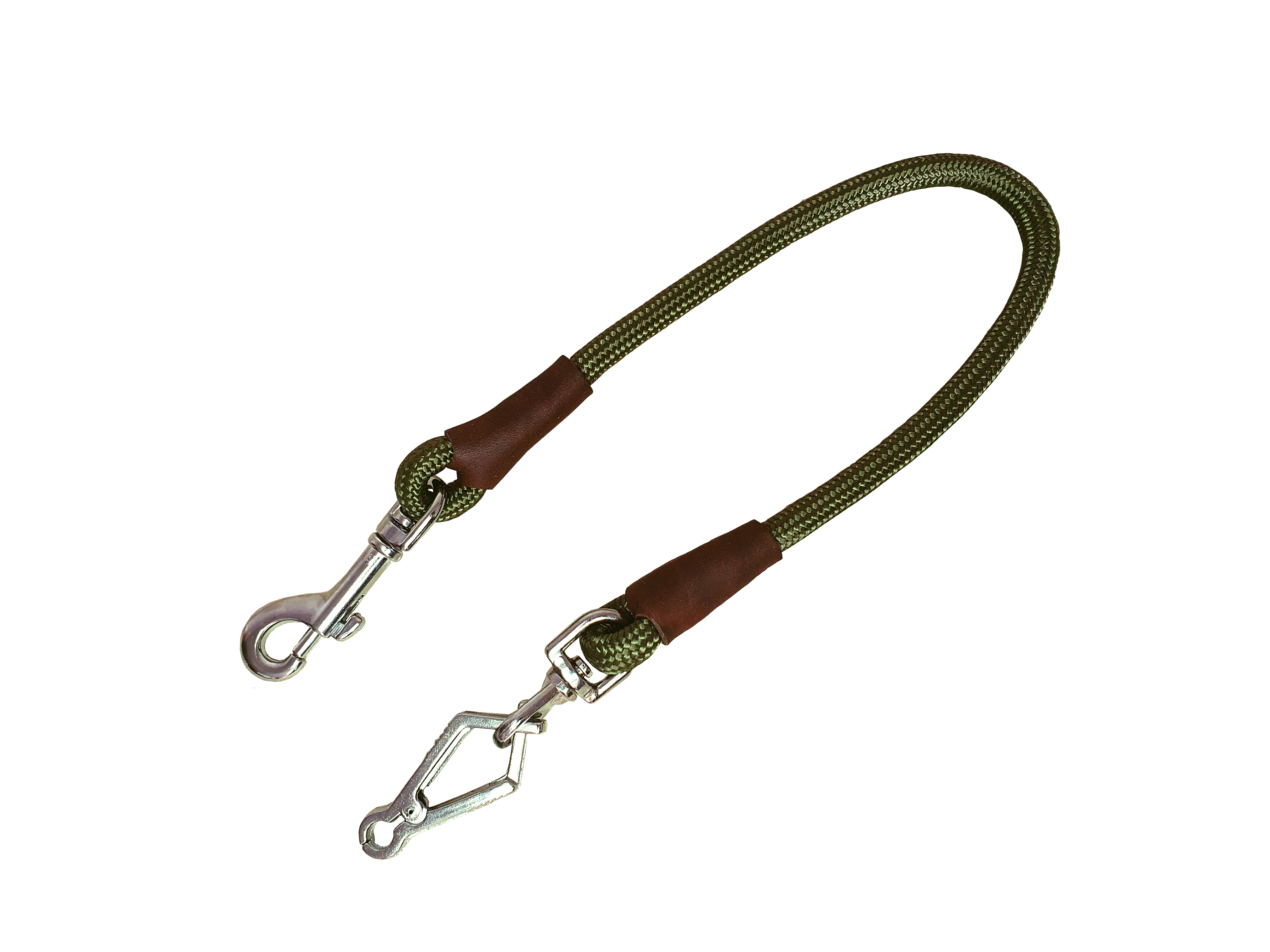 BAFPET Vypúšťacia vôdzka - koncovka 2x karabínka POLYAMID 10 mm Farba: Hnedá, Rozmer: 10mm x 55cm 15783