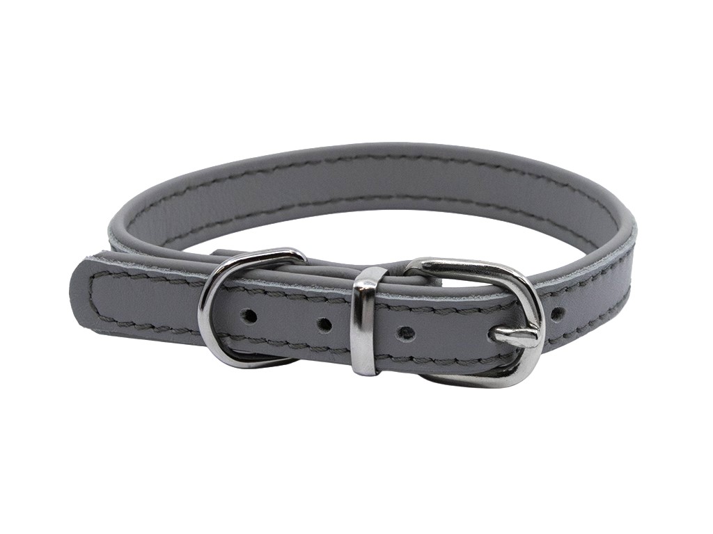 BAFPET Kožený obojek DENY, hladký Barva: Šedá, Rozměr: 14mm x 27cm /19-25/ 04101