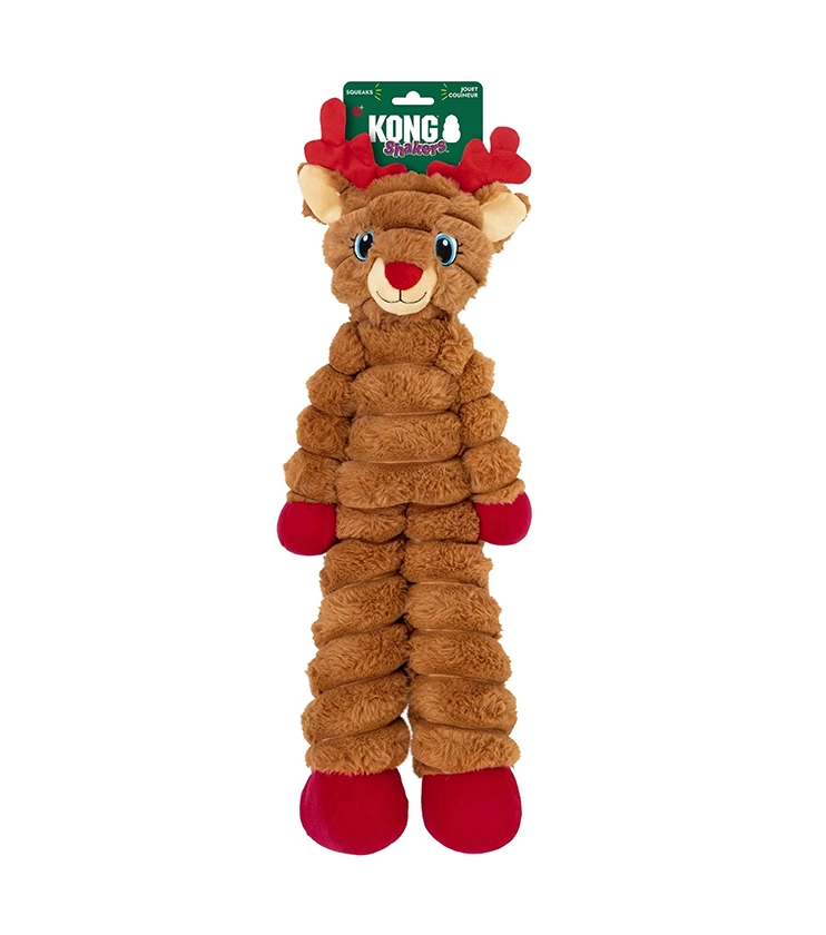 Hračka KONG Holiday Shakers™ Crumples Reindeer Red XL s pískatkom, polyester