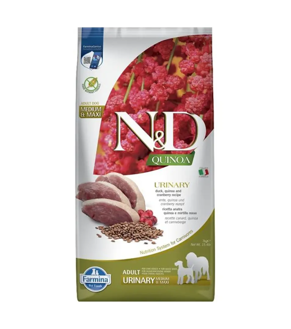 Farmina N&D dog QUINOA (GF) adult med/max urinary , duck & cranberry 7 kg
