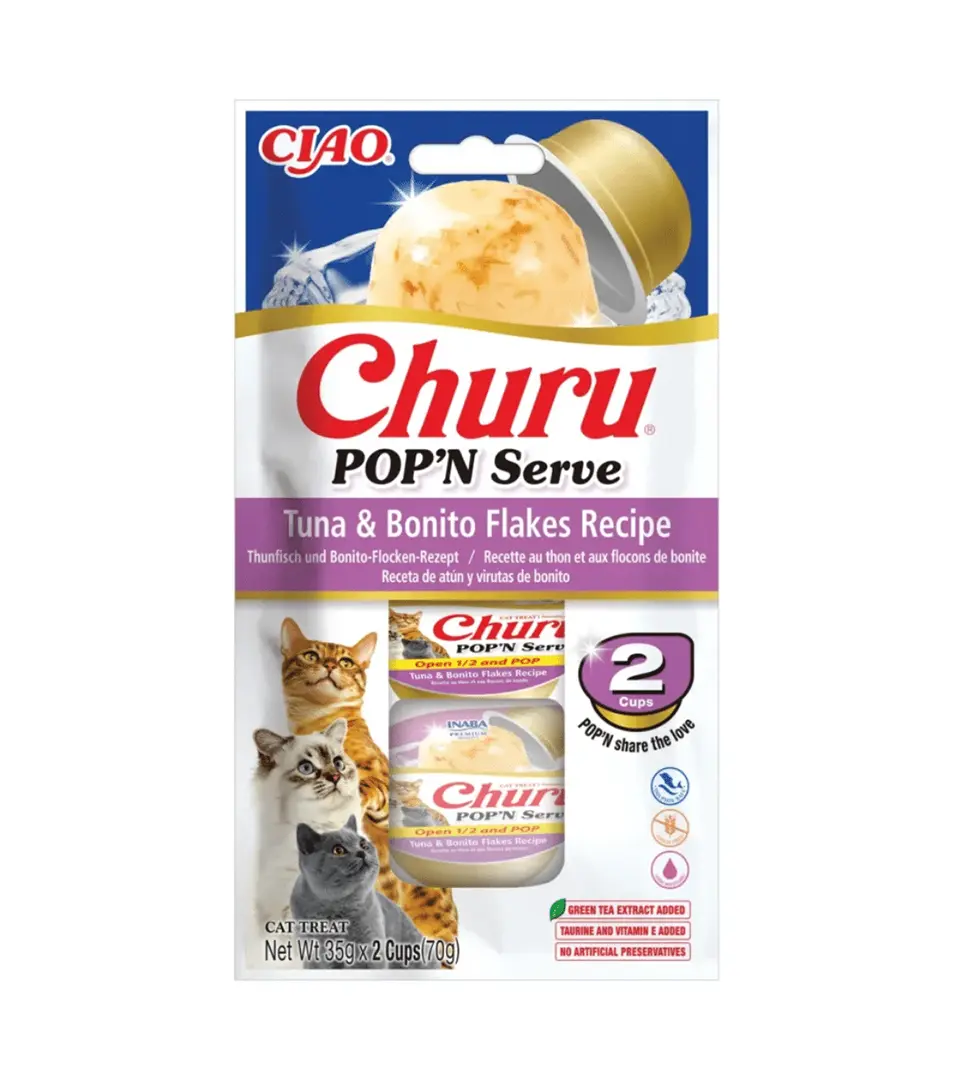 Pamlsok Inaba Churu POP'N Serve cat tuniak s bonito vločkami 2 x 35 g