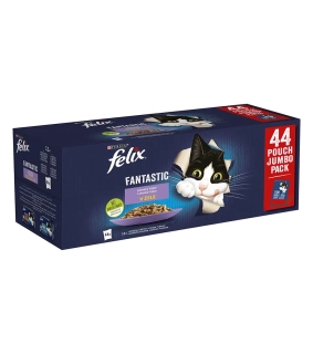 Nestlé FELIX Fantastic cat Multipack hovädzie&kura&losos&tuniak želé kapsička 44x85 g