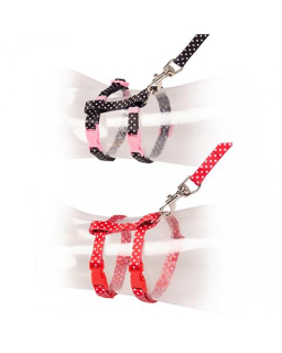Postroj DUVO+ nylon bodkovaný KITTEN čierna/červená 15-25cm/8mm-125cm