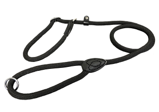 BAFPET Vodítka předváděcí jednobarevné lano, šité kůží Barva: Černá, Rozměr: 12mm x 130cm 15223J