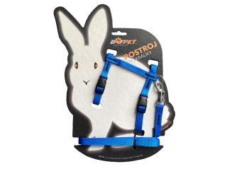 BAFPET Set KRÁLIK postroj + vôdzka Farba: Modrá, Veľkosť postroja: 10mm x 120cm, 10mm x OK 19-26, OH 24-37cm 20411J
