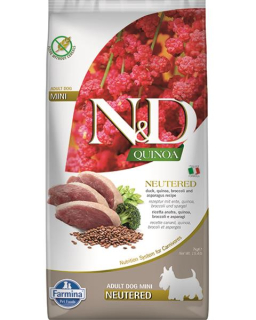 Farmina N&D dog QUINOA (GF) adult mini, neutered, duck, broccoli & asparagus 7 kg